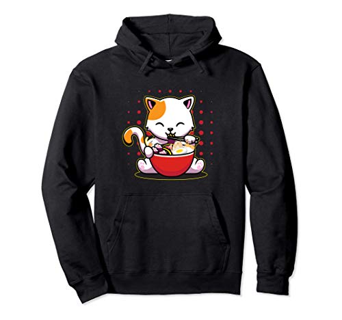 Ramen Cat Anime Kawaii Neko Ramen Bowl Pullover Hoodie