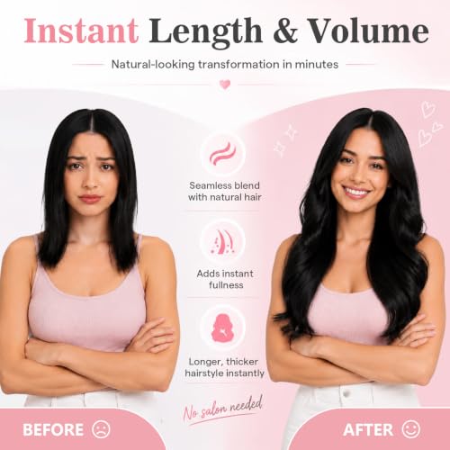Image of Moresoo Clip in Hair Extensions Human Hair, 14inch 120g 7pcs, PU Skin Weft | Clip in hair extensions real hair, natural black to mocha brown and warm caramel, for trend users, natural blending volume