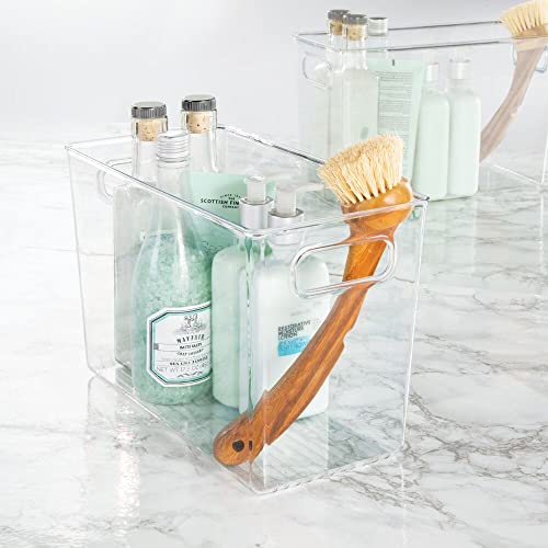 Mdesign Plastic Storage Organizer Bin With Handle For Bathroom Vanity Organization Or Bathroom Accessories, Organizer For Bathroom Cabinet, Under Sink Storage Or Closet Shelf - Ligne Collection, Clear #TOP1