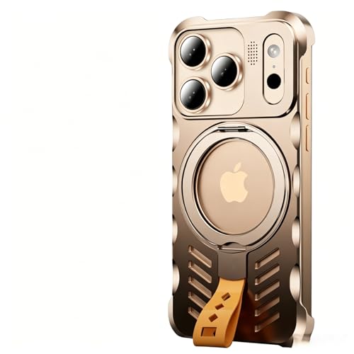 Coque iPhone 16 Pro avec support magnétique et dissipation thermique creuse sans cadre - Or désert