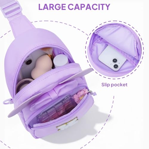 Image of YOOLIFE Birthday Gifts for 2 3 4 5 6 7 8 Year Old Girls Kids, Small Sling Bag Crossbody Bag for Little Girls Purse, Initial Fanny Pack for Girl Kids, Personalized Gifts Fashion Stuff, Purple (R)