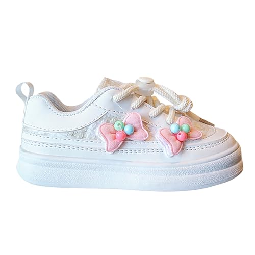 Girls Sneakers Bow Flower Decoration Soft Bottom Board Shoes with Lace Up Buckle for Toddler Little/Big Girls Kids