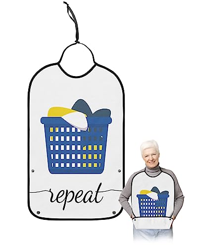 Laundry Room Adult Bibs for Eating, Waterproof Bibs with Food Catcher & Adjustable Snap Closure, Laundry Basket Clothes Daily Activities Washable Clothing Protectors Adult Bibs for Elderly Women/Men