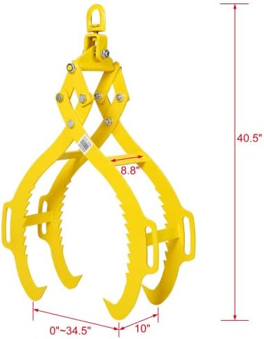 LuckyNote 4 Claw Timber Log Lifting Logging Tongs Grabber Tong, Heavy Duty Solid Steel Lumber tongs have a lifting capacity of 3,300 pounds ((1,498kg) (32")
