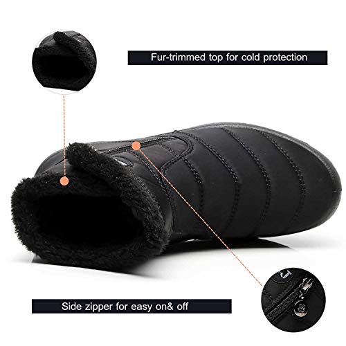 JACKSHIBO Women Winter Snow Boots Fur Lined Lightweight Ankle Boots Outdoor Slip On Warm Booties Cold Weather Shoes Black/High Top 6 M US - Thumbnail 3