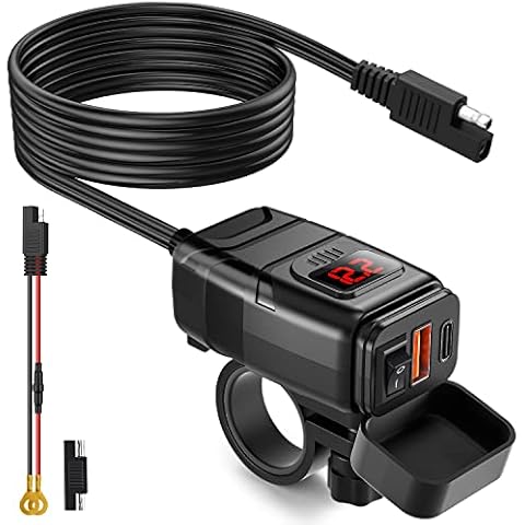 EXTRACTME Motorcycle Phone Charger, 6.4A Dual USB Type C PD & Quick Charge 3.0 Motorcycle USB Charger with Voltmeter & ON/Off Switch, Waterproof Motorcycle Accessories for Phone, Tablet, GPS, etc Cover