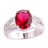 Veunora 925 Sterling Silver Oval Cut Ruby Spinel Filled Promise Ring for Women Size 8