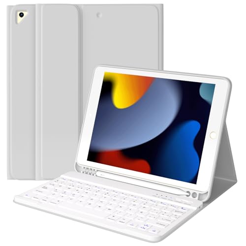TQQ Funda Teclado iPad 9 generación con Porta lápices Incorporado, Desmontable Español Ñ Teclado...