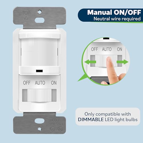 Image of TOPGREENER In-Wall PIR Motion Sensor Light Switch, Single Pole Occupancy Sensor Switch, Motion Sensor Switch, Need Neutral Wire, Wall Plate Included, On /Off Override, 4A, 500W, TSOS5-W, White, 2 Pack