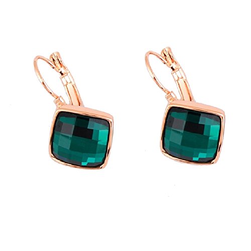 Preisvergleich Produktbild Crystals from Swarovski Grüner simulierter Smaragd Rhombus Quadrat Leverback Ohrhänge Ohrringe 18 kt Rose Vergoldet
