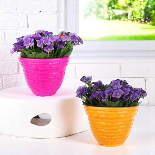 Image of Go Hooked Plastic Planter Pots Set of 2 | Multicolor Flower Pots Perfect for Home, Office & Garden Decor | Amaze Small Pot 8 Inch for Indoor & Outdoor Plants | Durable, Lightweight & Modern Design