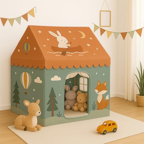 Image of XEMOX, Light Weight Kids Play Tent House - Fun, Foldable, and Durable for Indoor & Outdoor Toys for 3 to 10 Year Old Kids (ORENEGE RABIT)