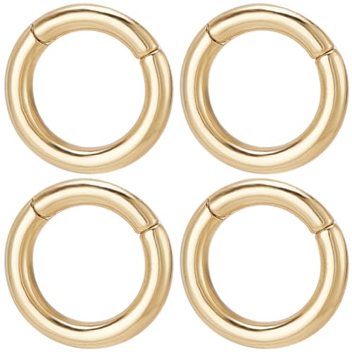 SUNNYCLUE 1 Box 6Pcs 14mm Real 18K Gold Plated Trigger Spring O Rings Round Carabiner Clip Snap Metal Spring Key Ring Buckles for jewellery Making Supplies DIY Keychain Lanyard Leather Bags Purse