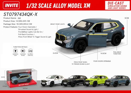 Image of WORSHIPER 1:32 Scale B-M-W XM Die-Cast Metal Toy Car with Sound & Light, Pull Back Action, Opening Doors, Hood & Trunk, Alloy Model Car for Kids & Collectors-Multicolor