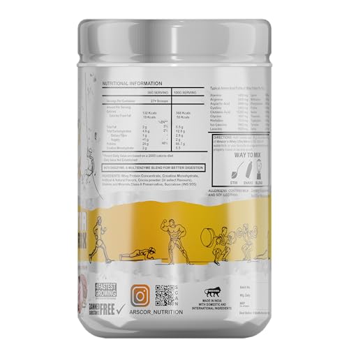 Image of Whey Ultra Nitrox by Arscor Nutrition | 24g Whey Protein + 2g Creatine Monohydrate | Lean Muscle, Strength & Recovery | No Sugar, Low Fat | Post Workout Protein Supplement (1 Kg, Choco Caramel)