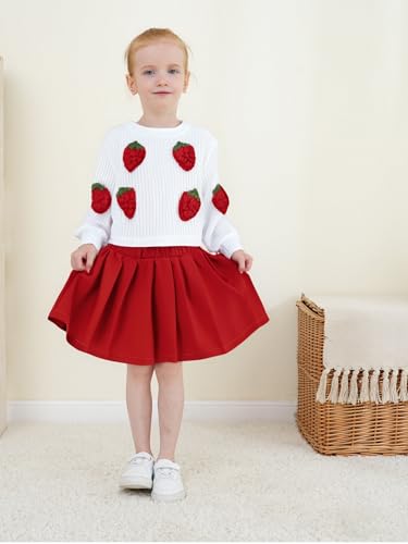 Renotemy Toddler Baby Girl Fall Winter Skirt Set Sweatshirt Pleated A-Line Dress Little Girls Clothes 2-Piece Outfits 18M-6T2