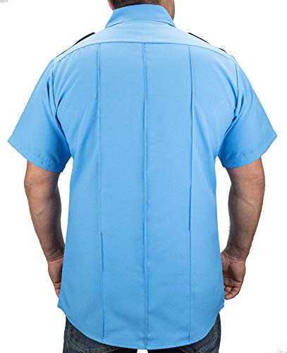 First Class 100% Polyester Two Tone Men's Uniform Shirt (US, Alpha, X-Large, Regular, Regular, Light Blue & Black)