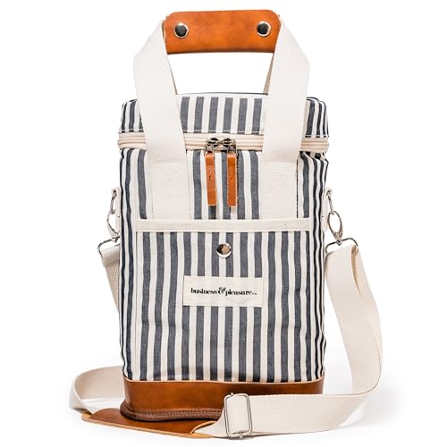 Business & Pleasure Co. Wine Cooler Tote Bag - Laurens Navy Stripe