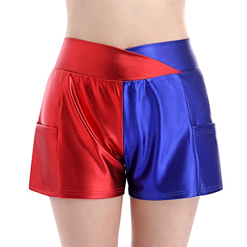 Short rave métallique femme bicolore bleu rouge XL style disco