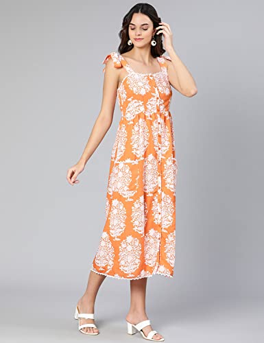 Image of oxolloxo Truffle Orange Printed Women Long Dress