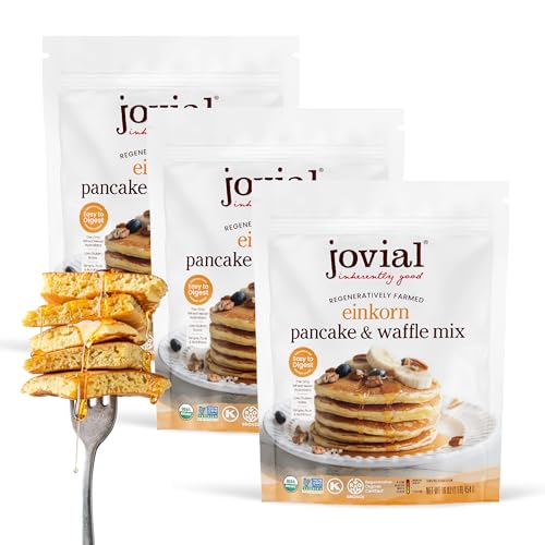 Jovial Organic Einkorn Pancake & Waffle Mix - Pancake Mix, Premium Batter Flour for Waffle Maker, Fast & Easy Breakfast Food, Non-GMO, USDA Organic - 16 oz (Pack of 3)