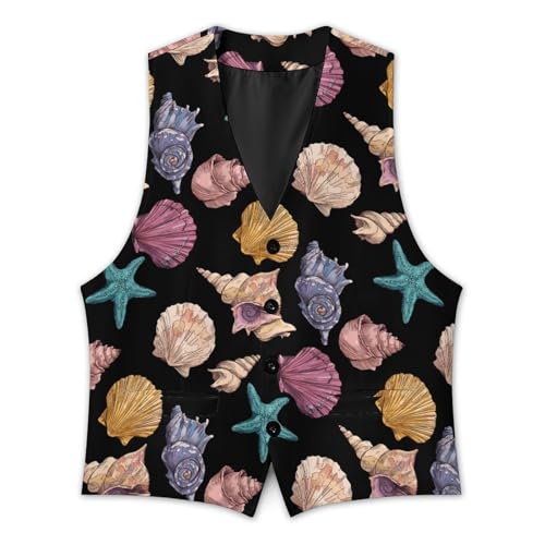 Shells Conchs And Starfish Men's Suit Vest Slim Fit Business Dress Party Pattern Waistcoat Vest Top3