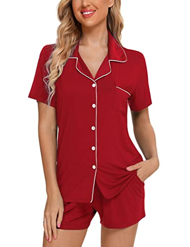Image of Pjmlifecoco Women's Modal Pajama Set Short Sleeve Button Down Two Piece Soft Sleepwear with Shorts Loungewear S-XXL