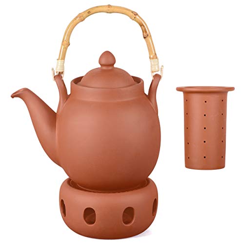 Aricola Ton Teekanne Tenno 1,6 Liter mit Tonsieb, Bambushenkel und Stövchen. Handgefertigt, Original Cover