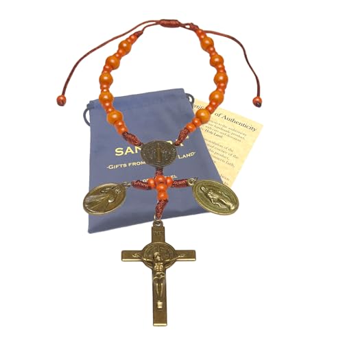 Rosario para pomo de puerta, hecho a mano y bendecido en Tierra Santa, con cuentas de oración, medalla y crucifijo, bolsa de regalo y certificado de autenticidad, cruz para colgar en la puerta.