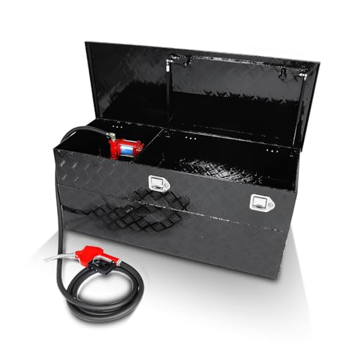 51 Gallons Combo Aluminum Fuel Transfer Tank with 10 GPM Fuel Transfer Pump/Gasoline Diesel Transfer Tank & Toolbox/Auxiliary Fuel Tank-Black