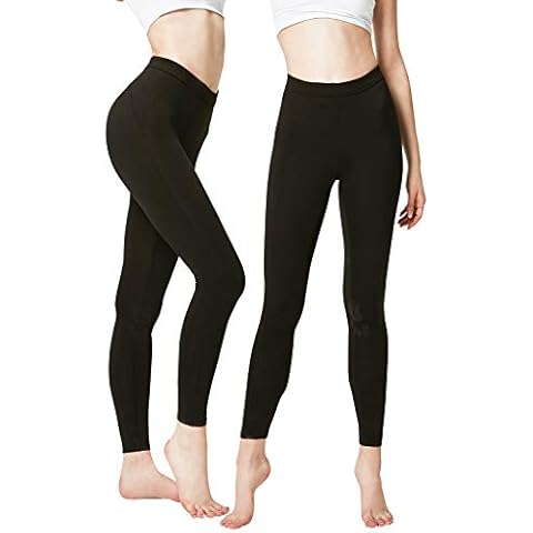 DEVOPS Women's 2 Pack Thermal Long Johns Underwear Leggings Pants (Medium, Black/Black) Cover