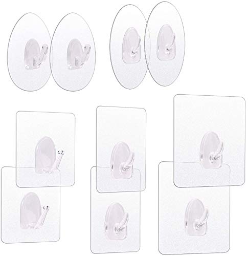 OOTSR 10Pcs Ganchos transparentes reutilizables sin costura Ganchos pared autoadhesivos, sin rastros ni perforaciones Resistente a prueba agua y aceite para el baño Cocina Cuarto almacenamiento