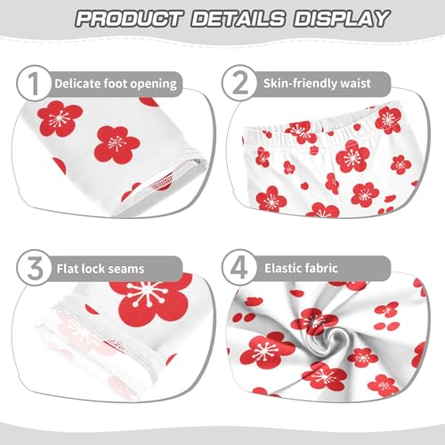 Red Flower Print Girls Leggings Ultra Soft Compression Yoga Gym Pants for Kids 4-10T3