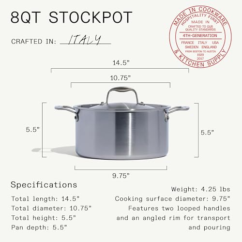 Image of Made In Cookware - 8 Quart Stainless Steel Stock Pot With Lid - 5 Ply Stainless Clad - Professional Cookware - Crafted in Italy - Induction Compatible