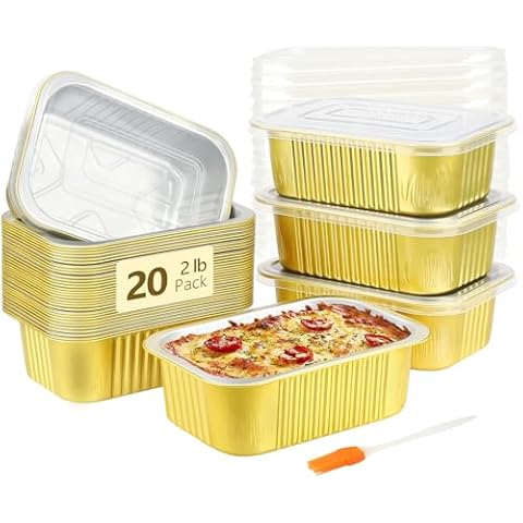 LNYZQUS 30oz Aluminum Pans Foil Baking Tins with Lids 20 Pack, 7"x5" Bread Loaf Pan Disposable Cake Tin,Heavy Duty Foil Leftover Containers,Deep To Go Containers Holders for Heating Meal Prep Cover