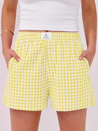 Image of ANRABESS Boxer Shorts for Women Gingham Pajama 2026 Summer Casual Lounge Sleep Plaid Shorts Y2K Beach Bottoms