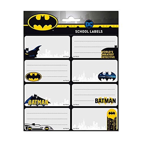 Grupo Erik Etiquetas adhesivas Batman - Pegatinas libro nombres/Pack etiquetas escolares - Papeleria Batman - Vuelta al cole material escolar - Producto con licencia oficial
