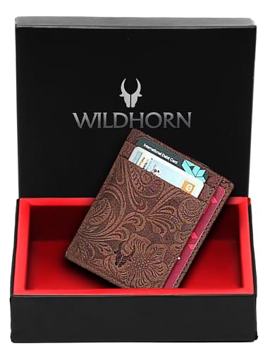 Image of WildHorn Leather Card Holder for Men & Women (Tan Floral)