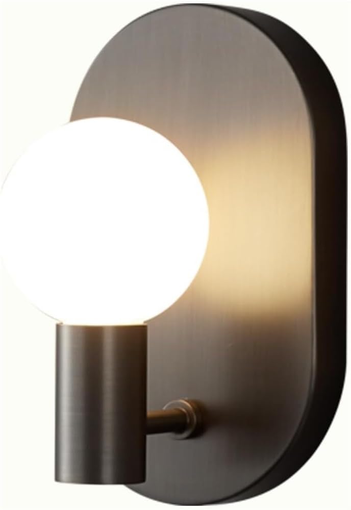 LYOUAE Modern Minimalist Brass Wall Sconce Nordic Indoor LED Dimmable Wall Lamp with White Glass Globe for Bedroom Living Room Hallway(Black)