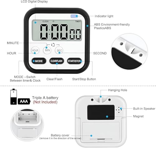 Image of Gadget Deals Magnetic with Hanging Option - Stopwatch for Study | Stopwatch Timer for Study Table | Kitchen Timer | Digital Alarm Clock | Alarm Clock for Bedroom |(AAA Battery not Included)