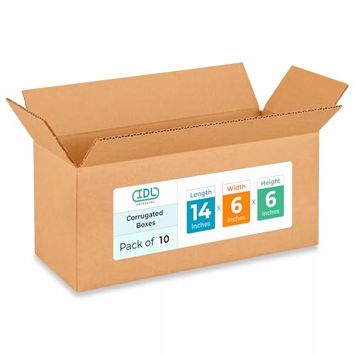 Medium Moving &amp; Shipping Boxes 14x6x6 inches (10-Pack) - Extra Strength 200 lb vs Regular - Corrugated Boxes for Packaging - Durable Cardboard Box for Shipping - Packing Box by IDL Packaging