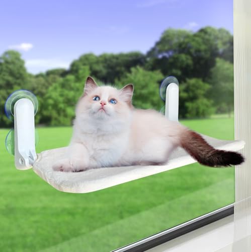 Cat Window Perch Cordless, Foldable Cat Window Bed with 4