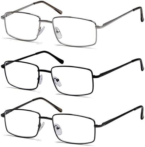 Eyekepper 3-pack Readers Men Rectangular Spring Temple Large Metal Reading Glasses - Mix +2.25