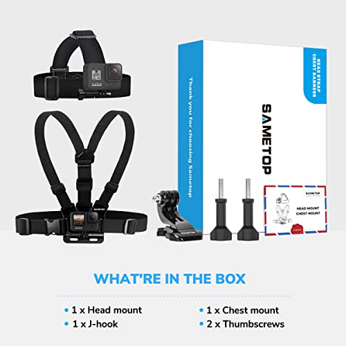 Sametop Head Mount Strap Chest Mount Harness Chesty Kit Compatible With Gopro Hero 11, 10, 9, 8, 7, 6, 5, 4, Session, 3+, 3, 2, 1, Hero (2018), Fusion, Max, Dji Osmo Action Cameras #TOP3