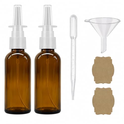 Nasal Spray Bottle Empty Amber Glass 1 oz Nasal Sprayer! EMPTY Refillable Travel Sized Quality Glass for Saline Applications! (2 amber glass bottles)