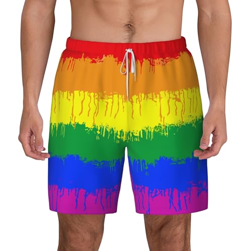 Mens Swim Trunks with Compression Liner Beach Board Shorts Quick Dry Swim Shorts -LGBT gay lesbian flag2