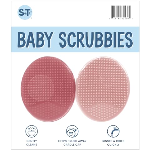 Image of S&T INC. Exfoliating and Massaging Cradle Cap Bath Brushes for Baby, Silicone - 2 Inch x 2.5 Inch, Pink, 2 Pack