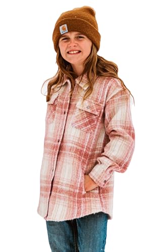 Girls Pink Cream Plaid Shacket