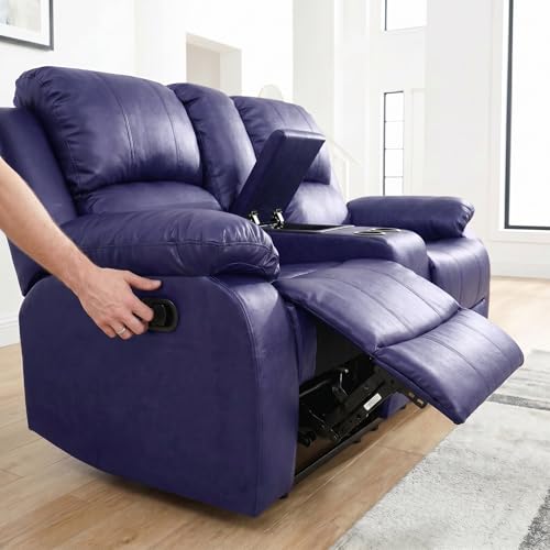 Image of Leather Power Recliner Sofa Set, 2 Piece Leather Recliner Couch Sets with Cup Holders, Storage Console, Sectional Sofa with USB Charging Port for Home Theater, Living Room, Office, Blue