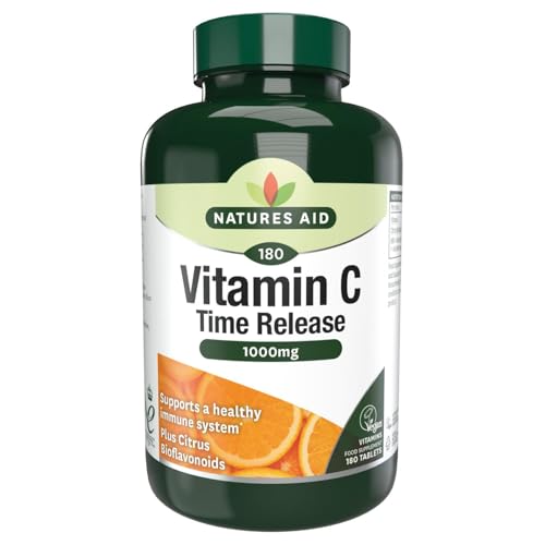 Natures Aid Vitamin C 1000mg Time Release - High Strength with Bioflavonoids - Supports Immunity, Bones & Heart - Antioxidant - Vegan, Gluten-Free, Non-GMO Supplement – 180 Tablets